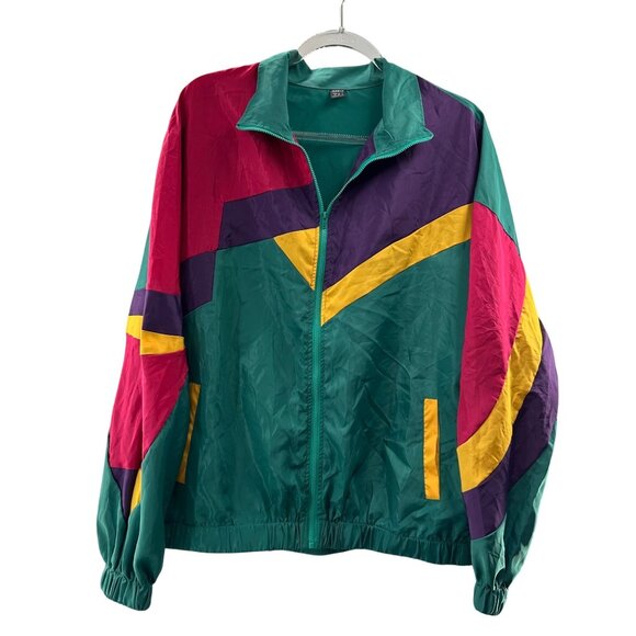 SHEIN Jackets & Blazers - Shein Retro Vintage-Inspired Colorblock Windbreaker Jacket M Y2K 90s Full Zip